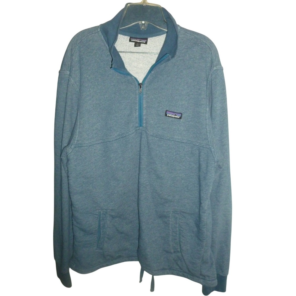Patagonia Mens 26380 Organic Cotton Mahnya 1/4 Zip Pullover Blue Heather M